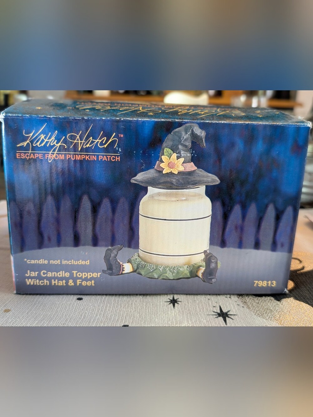 Kathy Hatch Witch Hat Feet Jar Topper Candle Holder Halloween Spooky Fall Decor